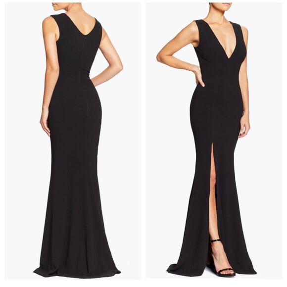 Dress the Population Sandra Plunge Crepe Trumpet Gown Black Size XS NWOT - Picture 2 of 11